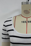 Casual Stripe Weave Contrast U Neck Short Sleeve Short Sleeve Dress