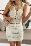 Sexy Solid Color Hollow Out Lace Up V Neck Sleeveless Two Pieces
