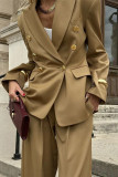 Casual Solid Color Buttons Turn-back Collar Long Sleeve Two Pieces