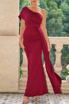 Sexy Solid Color Ruched Sloping Shoulder Evening Dresses