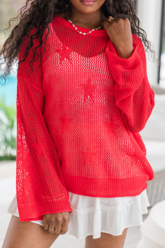 Casual The stars Hollow Out Weave O Neck Tops