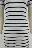 Casual Stripe Weave Contrast U Neck Short Sleeve Short Sleeve Dress