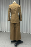 Casual Solid Color Buttons Turn-back Collar Long Sleeve Two Pieces