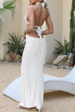 Sexy Vacation Solid Color Hollow Out Backless Swimwears Cover Up