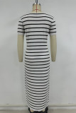 Casual Stripe Weave Contrast U Neck Short Sleeve Short Sleeve Dress