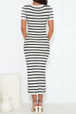 Casual Stripe Weave Contrast U Neck Short Sleeve Short Sleeve Dress