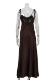 Sexy Solid Color Lace Up Backless U Neck Long Dresses