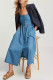 Street Solid Color Pocket Buckle U Neck Sleeveless Loose Denim Dresses