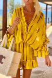 Casual Vacation Geometric Print Ruffle V Neck A Line Dresses