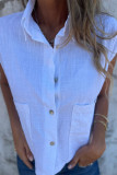 Casual Solid Color Pocket Buttons Turndown Collar Tops