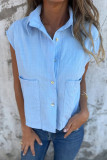 Casual Solid Color Pocket Buttons Turndown Collar Tops
