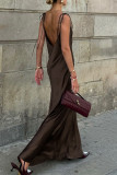 Sexy Solid Color Lace Up Backless U Neck Long Dresses