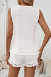 Casual Solid Color Tassel O Neck Sleeveless Two Pieces