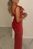Sexy Solid Color Lace Lace Up Slit Square Neck Long Dresses