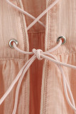 Casual Solid Color Lace Up O Neck Tops