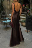 Sexy Solid Color Lace Up Backless U Neck Long Dresses