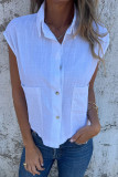 Casual Solid Color Pocket Buttons Turndown Collar Tops