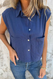 Casual Solid Color Pocket Buttons Turndown Collar Tops