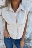 Casual Solid Color Pocket Buttons Turndown Collar Tops