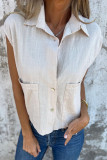 Casual Solid Color Pocket Buttons Turndown Collar Tops