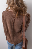 Casual Solid Color Plaid Buttons Patchwork V Neck Tops