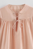 Casual Solid Color Lace Up O Neck Tops