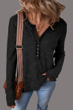 Casual Solid Color Plaid Buttons Patchwork V Neck Tops