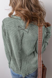 Casual Solid Color Plaid Buttons Patchwork V Neck Tops