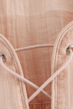 Casual Solid Color Lace Up O Neck Tops