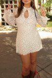 Sexy Solid Color Lace Buttons Mandarin Collar Lace Dress Dresses
