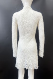 Sexy Solid Color Lace Buttons Mandarin Collar Lace Dress Dresses