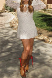 Sexy Solid Color Lace Buttons Mandarin Collar Lace Dress Dresses