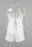 Casual Solid Color Lace Up Backless Halter Sleeveless Two Pieces
