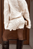 Casual Solid Color Embroidered Hollow Out O Neck Long Sleeve Two Pieces