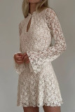 Sexy Solid Color Lace Buttons Mandarin Collar Lace Dress Dresses