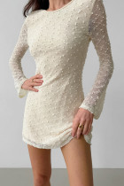 Casual Solid Color Jacquard Fur Ball O Neck Long Sleeve Dresses
