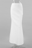 Elegant Solid Color Without Belt Zipper Fishtail Regular High Waist Solid Color Bottoms(No belt)
