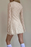 Sexy Solid Color Lace Buttons Mandarin Collar Lace Dress Dresses