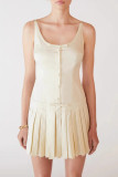 Sexy Solid Color Bow Decor Pleated U Neck Pleated Dresses