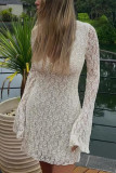 Sexy Solid Color Lace Buttons Mandarin Collar Lace Dress Dresses