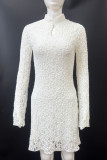 Sexy Solid Color Lace Buttons Mandarin Collar Lace Dress Dresses