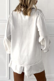 Casual Solid Color Pocket Patchwork Contrast Turndown Collar Long Sleeve Two Pieces