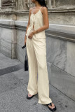 Sexy Solid Color Pocket Strap Design Halter Sleeveless Two Pieces