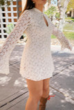Sexy Solid Color Lace Buttons Mandarin Collar Lace Dress Dresses