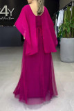 Elegant Solid Color Ruffle Mesh O Neck Ball Gown Dresses