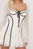 Sexy Solid Color Lace Lace Up Patchwork Square Neck A Line Dresses