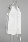 Casual Solid Color Lace Up Backless Halter Sleeveless Two Pieces