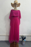 Elegant Solid Color Ruffle Mesh O Neck Ball Gown Dresses