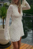 Sexy Solid Color Lace Buttons Mandarin Collar Lace Dress Dresses