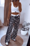 Casual Leopard Patchwork U Neck Sleeveless Two Pieces